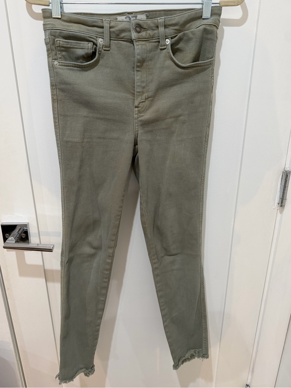 We The Free Olive Green Skinny Jeans with Raw Hem